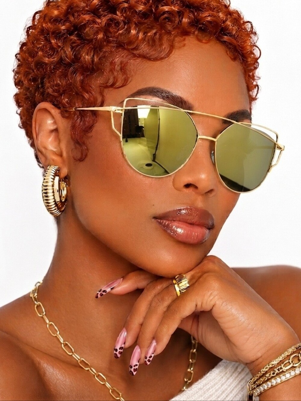 Olive Tint Mirror Oversized Cat-Eye Sunglasses